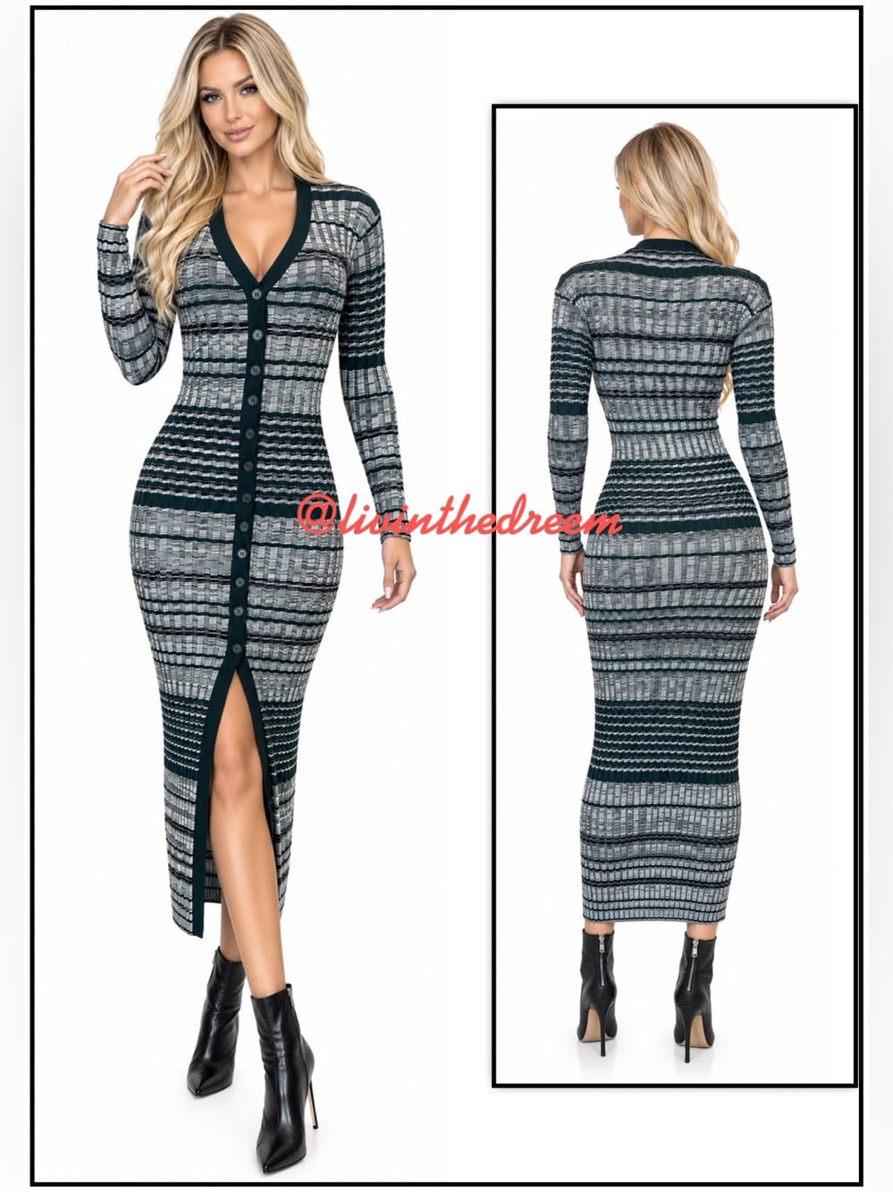 Ramy Brook New York Janine Long Sleeve Maxi Dress in Navy Blue Green Stripe SZ S